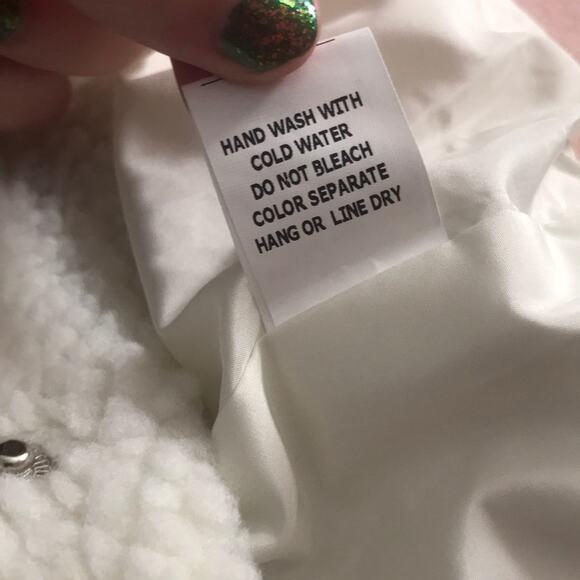 Wild Honey New Sherpa Button Down Jacket Small Junior YOUTH Cream Pink coat snap - Picture 6 of 6